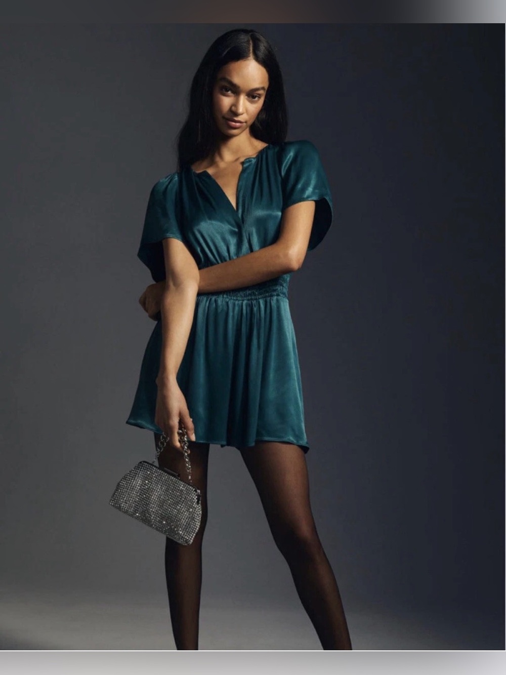 Anthropologie Somerset Romper Size Medium NWT Dark Green Satin Cocktail Party